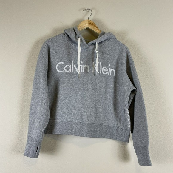 Calvin Klein Performance Hoodie Womens Size Small Cropped Light Wash Gray Hooded - Picture 4 of 12